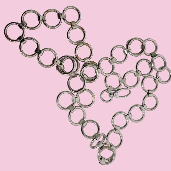 Metal Chain Belt Hoops Loops Circle O Ring Waist Silver Tone One Size Adjustable - Picture 5 of 13